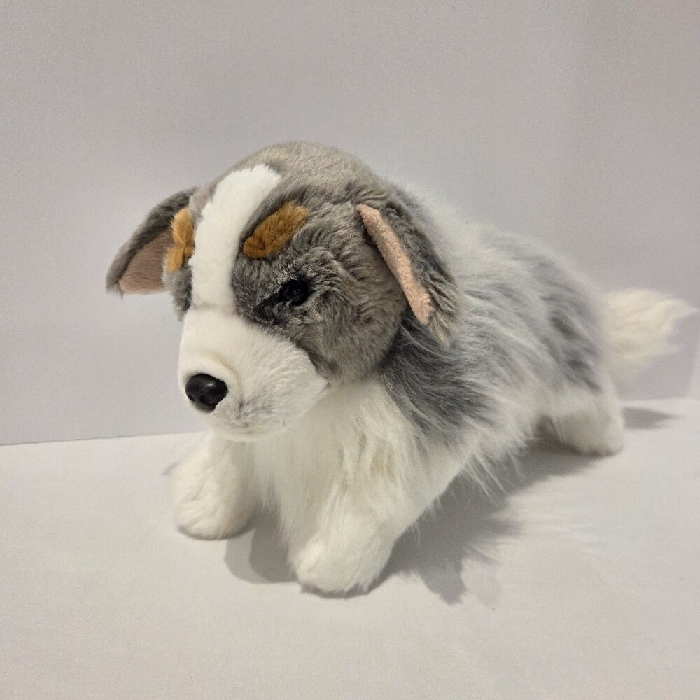 Demdaco Rare Australian Shepard Gray Dog Shaggy Stuffed Animal Plush Htf